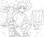 Coloriage Gar&ccedil;on Manga et petit fr&egrave;re