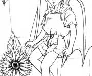 Coloriage Gar&ccedil;on manga parmi les chauves souris