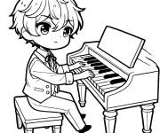 Coloriage Gar&ccedil;on manga pianiste