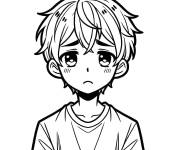 Coloriage Gar&ccedil;on manga triste