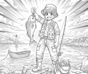 Coloriage Gar&ccedil;on style manga comme un p&ecirc;cheur