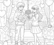 Coloriage Gar&ccedil;on style Manga en Saint Valentin