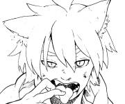 Coloriage Gar&ccedil;ons de manga montrant la langue