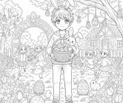 Coloriage Manga gar&ccedil;on &agrave; P&acirc;ques