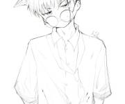 Coloriage Manga gar&ccedil;on aimable portant des lunettes