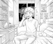 Coloriage Manga Gar&ccedil;on au t&eacute;l&eacute;phone