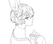 Coloriage Manga Gar&ccedil;on avec des oreilles de lapin