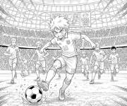 Coloriage Manga Gar&ccedil;on en match de football