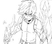 Coloriage Manga gar&ccedil;on Shoto Todoroki en feu
