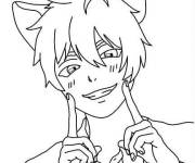 Coloriage et dessins gratuit Manga Gar&ccedil;on style chat à imprimer
