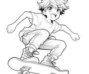 Coloriage Manga Gar&ccedil;on sur skate