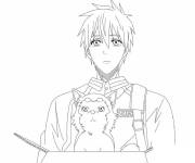 Coloriage et dessins gratuit Manga gar&ccedil;on triste et animal mignon à imprimer