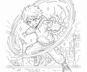 Coloriage Sc&egrave;ne d'attaque manga gar&ccedil;on