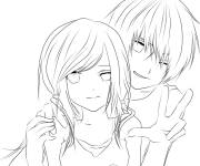 Coloriage Couple d'Anime Manga