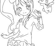 Coloriage Manga Fille et Lapin Kawaii