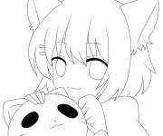 Coloriage  Neko H&eacute;ro&iuml;ne avec son Chat 