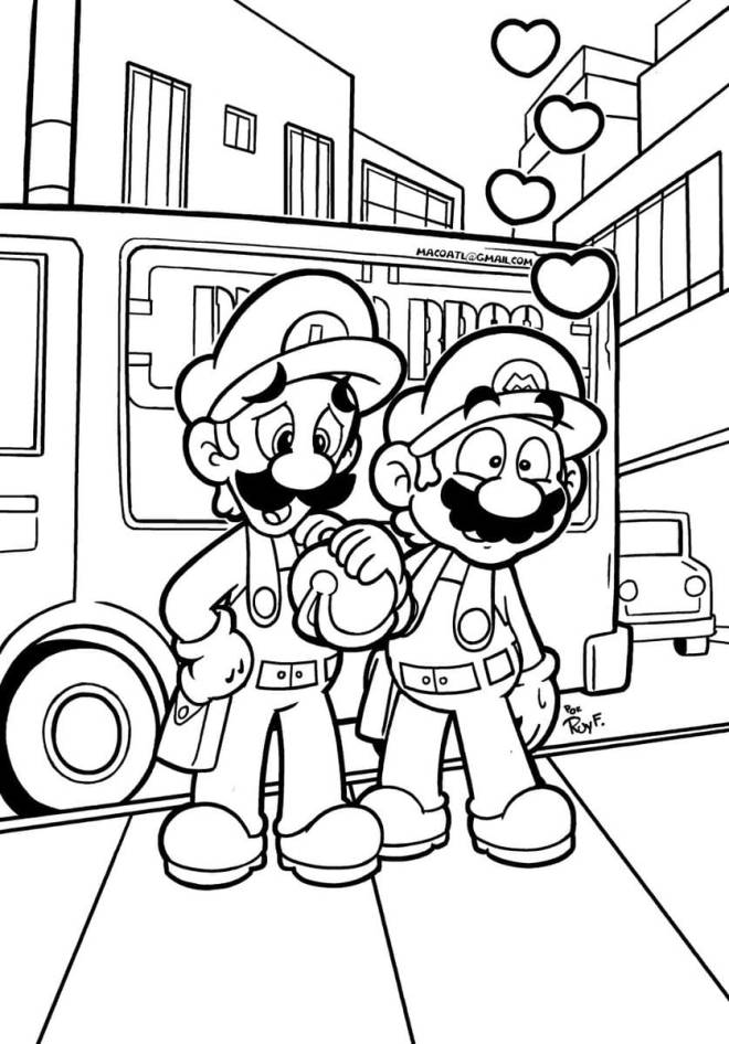 Coloriage et dessins gratuits Mario et Luigi dans la ville à imprimer