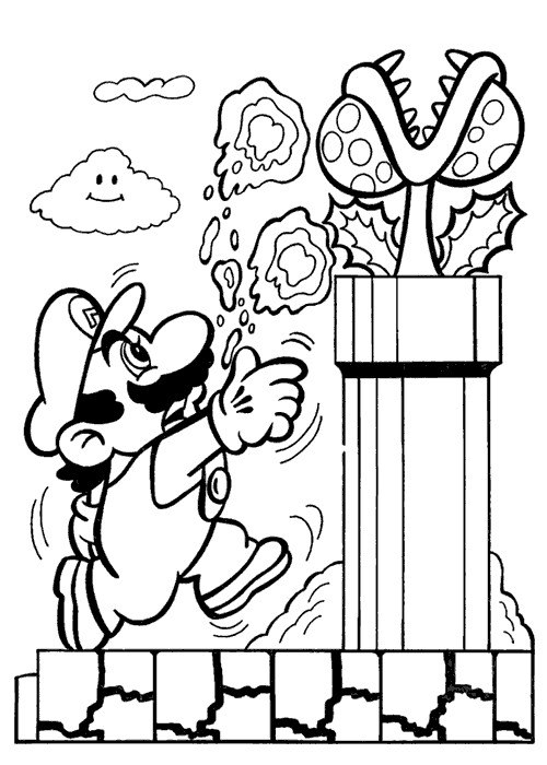 Coloriage Mario Et Plante Carnivore Dessin Gratuit à Imprimer