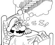 Coloriage Mario sur son lit