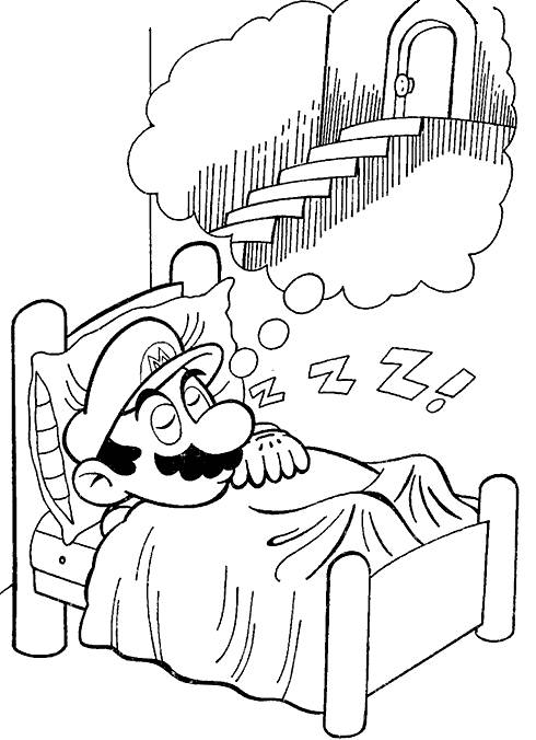 Coloriage et dessins gratuits Mario sur son lit à imprimer