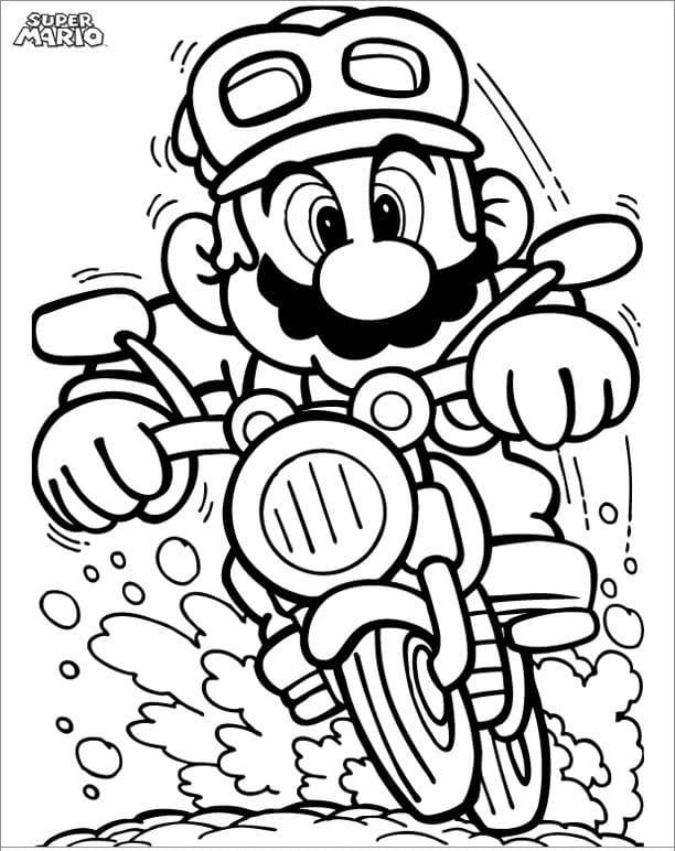 Coloriage et dessins gratuits Super Mario sur sa moto de course à imprimer