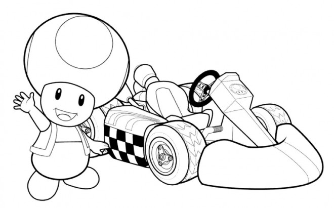 Coloriage et dessins gratuits Dessin Toad et voiture de course en couleur à imprimer