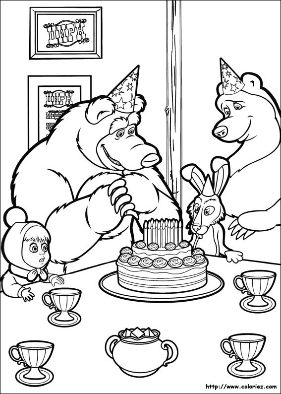 Coloriage Anniversaire Masha Et Michka Dessin Gratuit à Imprimer