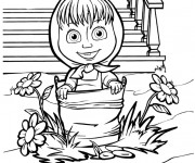 Coloriage Masha dans le seau