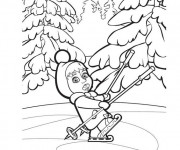 Coloriage et dessins gratuit Masha en train de jouer sur la glace à imprimer