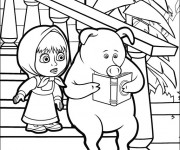 Coloriage Masha et le cochon lisent un livre