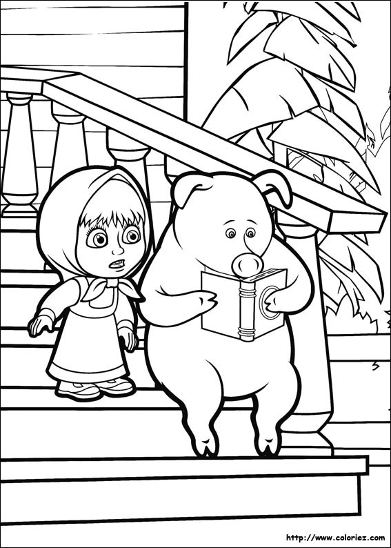 Coloriage et dessins gratuits Masha et le cochon lisent un livre à imprimer