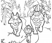 Coloriage Masha et les deux loups