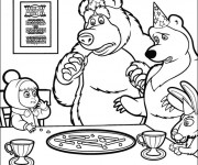 Coloriage Masha et Michka anniversaire