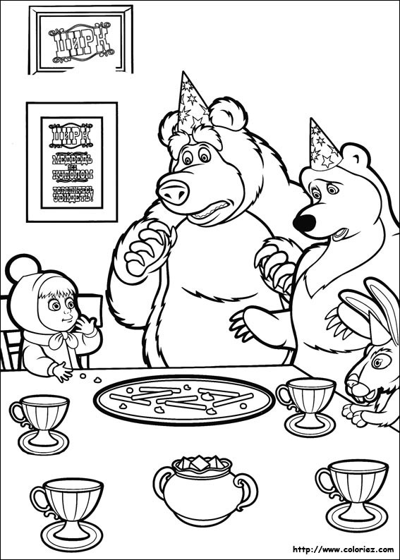 Coloriage et dessins gratuits Masha et Michka anniversaire à imprimer