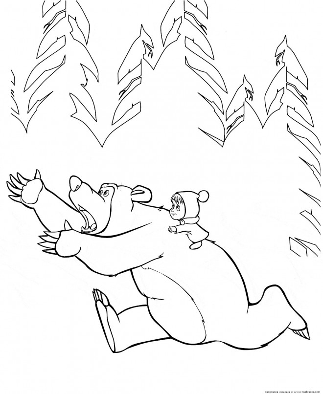 Coloriage et dessins gratuits Masha et Michka courent dans la forêt à imprimer