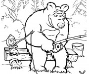 Coloriage Masha et Michka p&ecirc;chent
