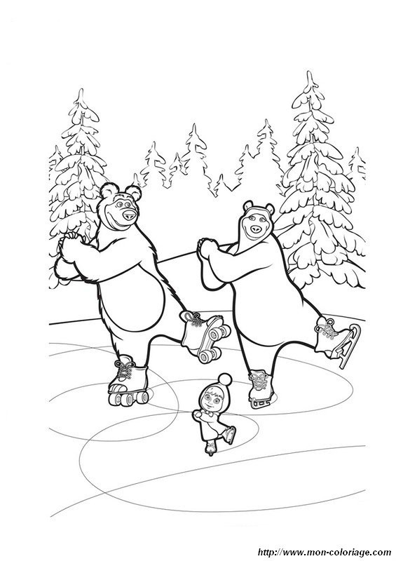 Coloriage et dessins gratuits Masha et Michka sur la glace à imprimer