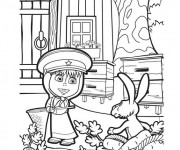 Coloriage Masha joue avec le lièvre