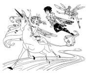Coloriage Les elfes et la licorne en course Mai et moi