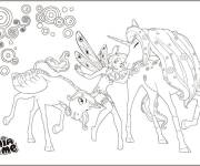 Coloriage Mia avec deux licornes magiques