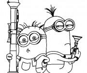 Coloriage Bob et Stuart tiennent leurs armes