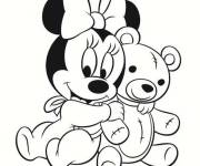 Coloriage B&eacute;b&eacute; Minnie Mouse avec sa peluche