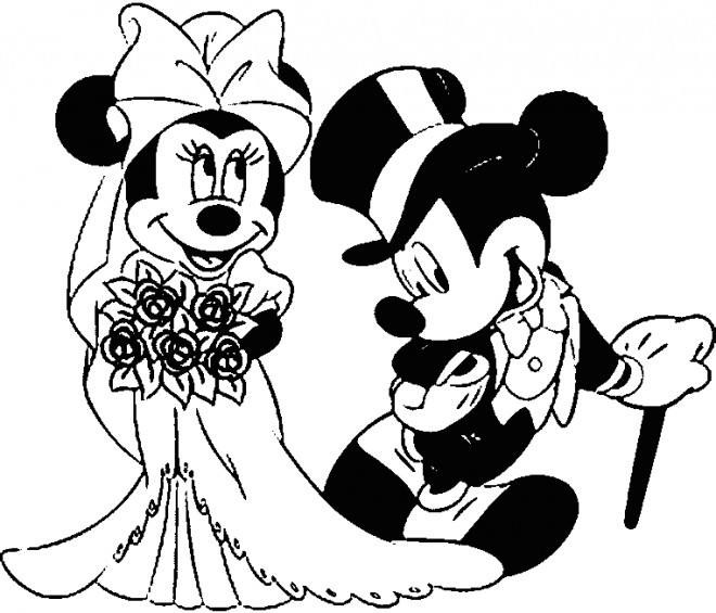 Coloriage Mickey Et Minnie Se Marient Dessin Gratuit A Imprimer