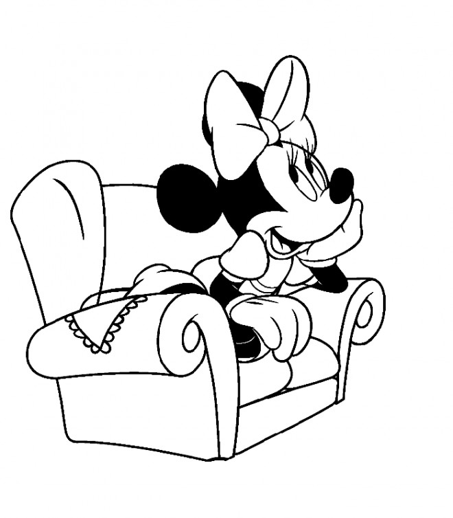Coloriage et dessins gratuits Minnie assise sur un fauteuil à imprimer