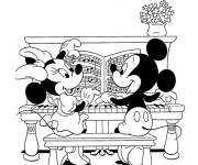 Coloriage Minnie et Mickey jouent au piano