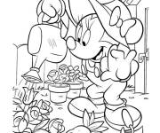 Coloriage Minnie Mouse arrose les fleurs