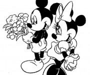 Coloriage Minnie re&ccedil;oit un bouquet de Mickey