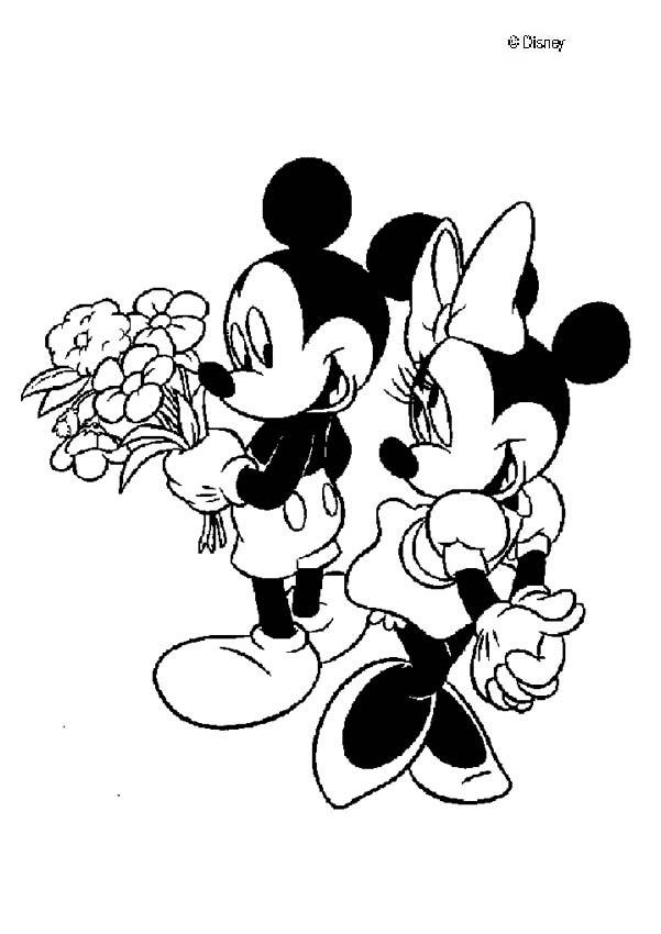 Coloriage et dessins gratuits Minnie reçoit un bouquet de Mickey à imprimer