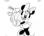 Coloriage Minnie tient le cadeau de Mickey