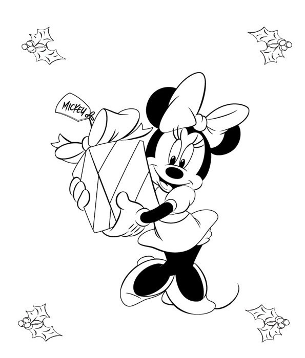 Coloriage et dessins gratuits Minnie tient le cadeau de Mickey à imprimer